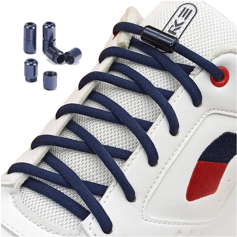 1 Pair 21 Colors No Tie Shoelaces Round Color Metal Lock Elastic Shoelace General For Children And Adults Sneakers Lazy Laces