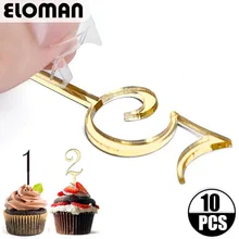 10 Pcs Acrylic Nomor Puncak Kue Eloman Emas Cermin Ulang Tahun Topper Kue untuk Pernikahan dan Pesta Ulang Tahun Kue Dekorasi DIY(China)
