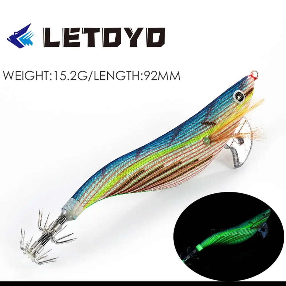 

92mm/110mm Simulation Luminous Lead Sinker Artificial Squid Hook Squid Hook Octopus Bait Wood Shrimp Lures Fishing Tackle