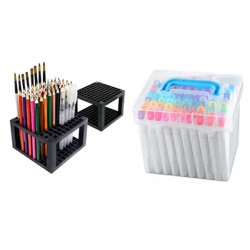 

1Pcs Transparent 60 Slots Waterproof Markers Pens Storage Box & 2Pcs 96 Slots Pencil Holder Desk Stationary Standing