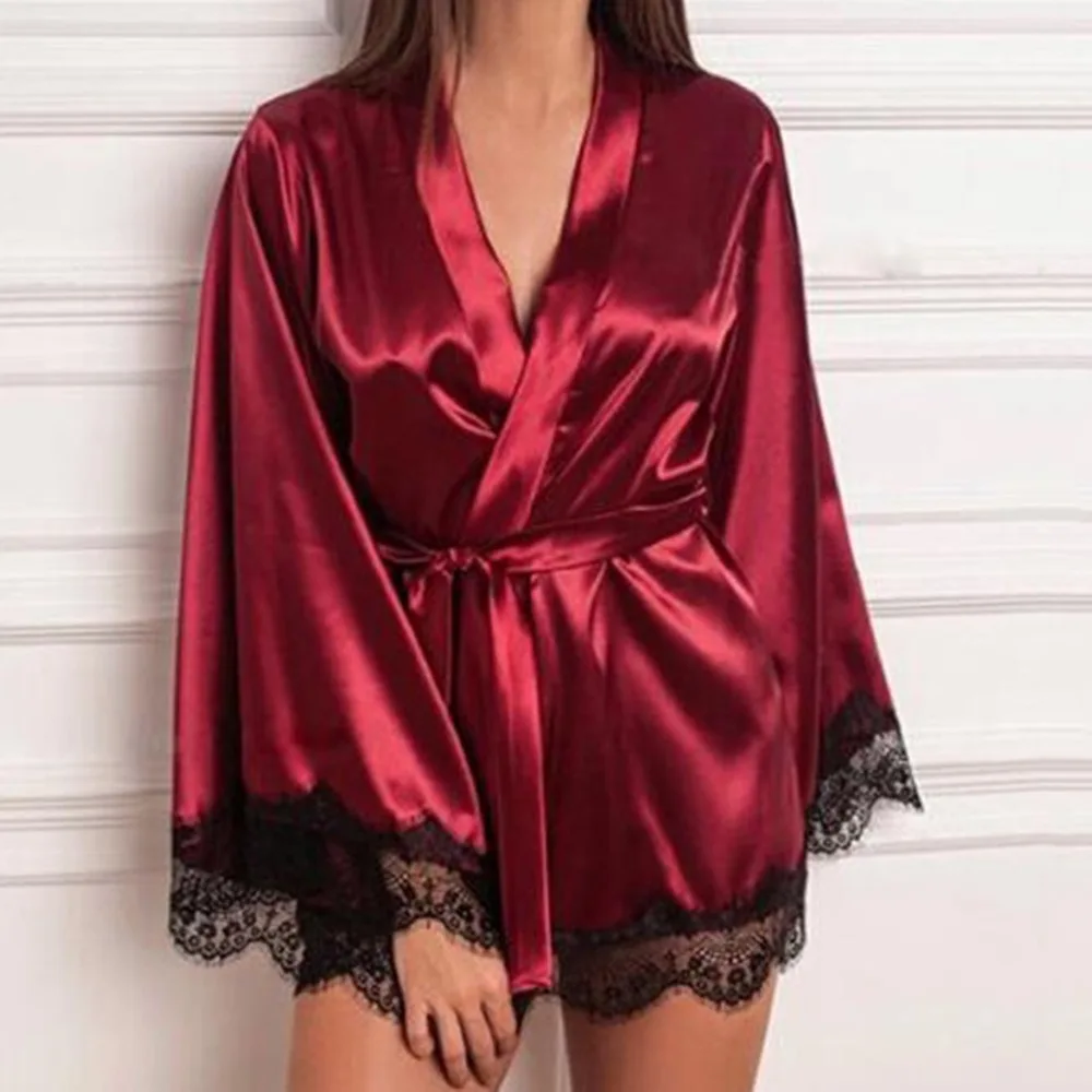 Women Sleepwear Sexy Women Casual Sleepwear Mini Nightgown Summer Slip Dress Lace Home 1pc Robe bathwear Sleepingwear femme#18