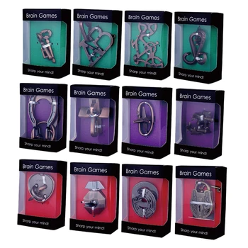 

12Pcs Zinc Alloy Learning Educational Toy Brain Teaser Intelligence Buckle Box Anti-Stress Reliever Toys Gift For Children Adult