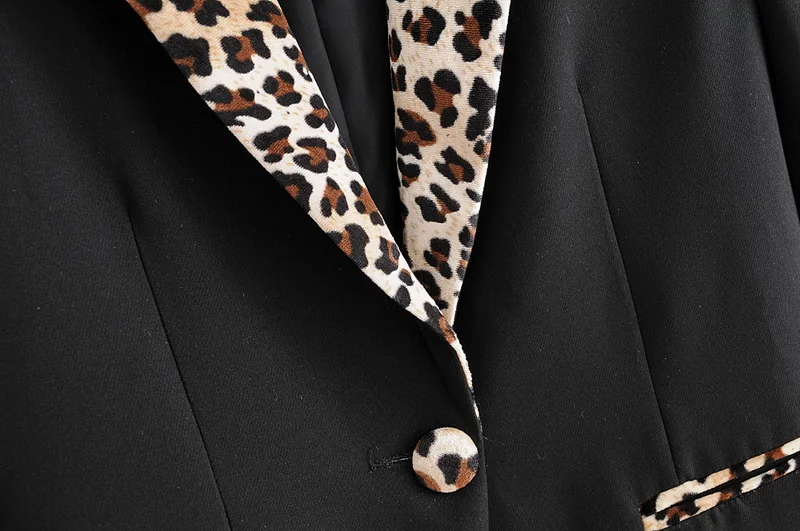 Stylish Women Blazer Autumn New Fashion Leopard Patchwork Single Suits Top Modern Lady Short Casual Outwear