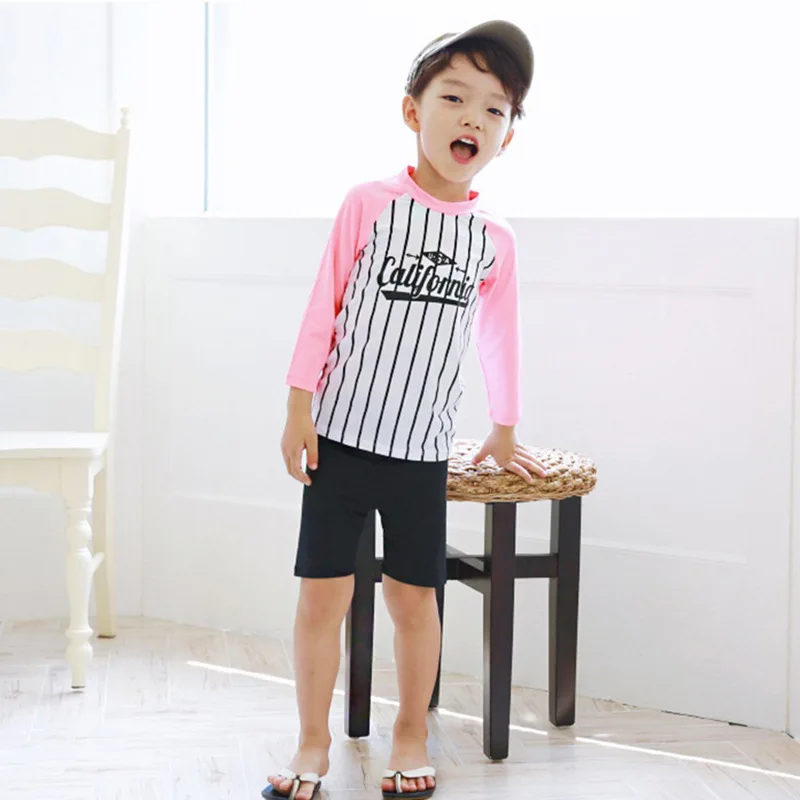 Розовый Bathing Suit For Boy Kids Swimsuit Children's Baby Bikini Rash Guard Children Korean Swimwear Boys Sun Proof Long Sleeve Medium - Цвет: Розовый