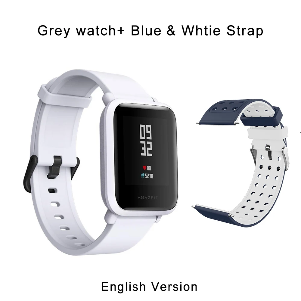 Grey a blue strap Смарт-часы Xiaomi Huami Amazfit Bip Gps Gloness Smartwatch Смарт-часы 45 дней в режиме ожидания для телефона Mi8 Ios английская версия - Цвет: Grey a blue strap