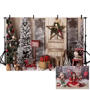 

Mehofond Christmas Backdrop Tree Winter Wood Door Family Party Portrait Photography Backgrounds Photo Studio Decorations Props