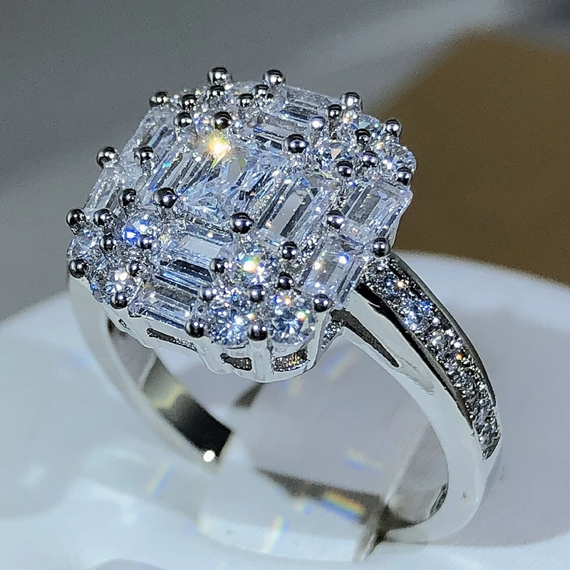 Square Zircon Countless Claw Rings 925 Sterling Silver For Ladies Fashion Jewelry Party Cocktail Gift silver rings silver ring