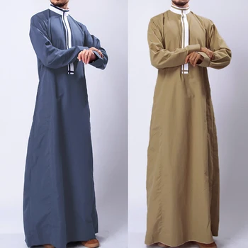 

Muslim Kaftan Islamic Robes Patchwork Stand Collar Long Sleeve Fashion Jubba Thobe Dubai Saudi Arabia Mens Robes Abaya INCERUN