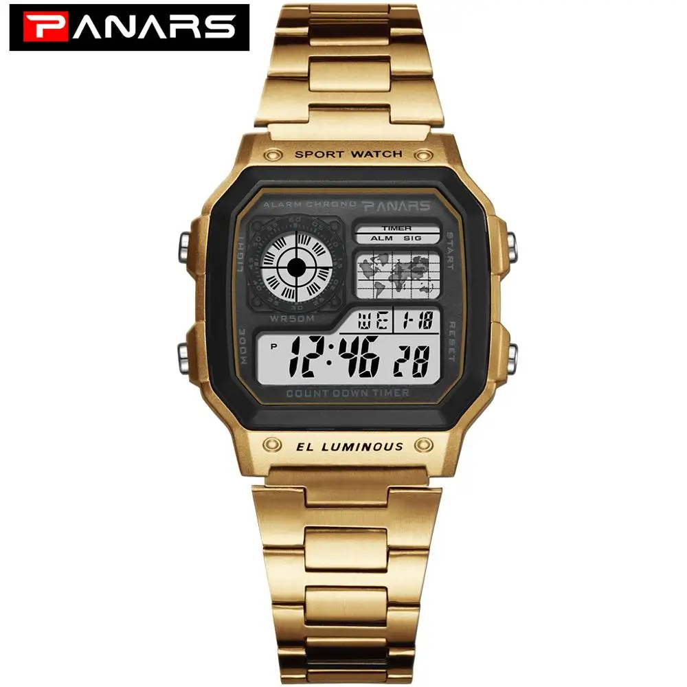 women 8130 gold PANARS часы для мужчин спортивные цифровые часы хронограф водонепроницаемые часы из нержавеющей стали бизнес наручные часы Мужские часы Relogio Masculino - Цвет: women 8130 gold