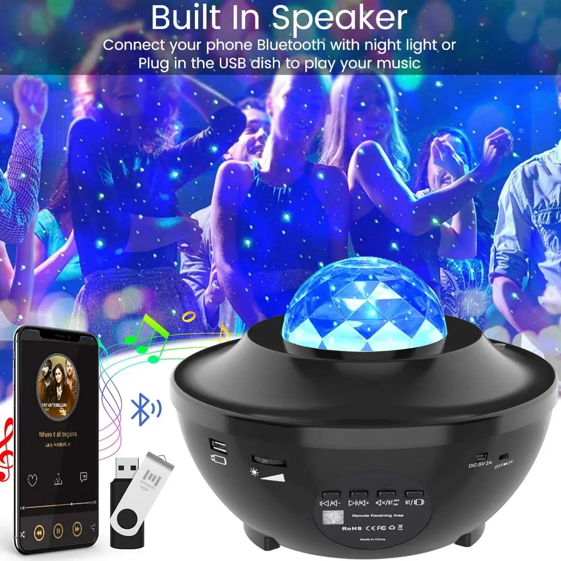 Light com Controle Alto-falante para o Bebê Oceano Onda Projetor Estrela Night Remoto Bluetooth Music Player Crianças Quarto Led 4 light com controle remoto bluetooth music player