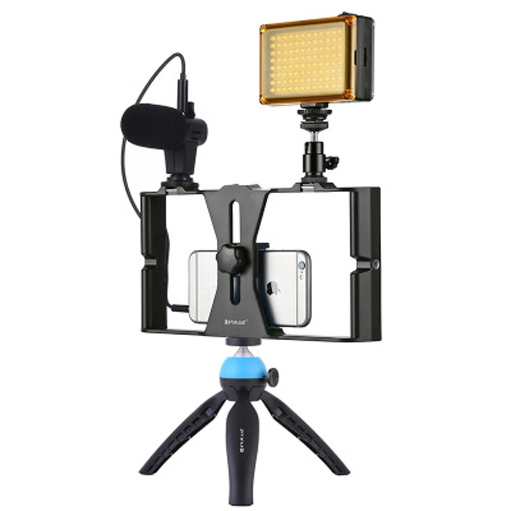 

PULUZ Mobile Live Set Photography Bracket Aluminum Rabbit Cage Mini Tripod +Studio Light+Video Microphone+Video Rig
