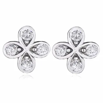 

Authentic 925 Sterling Silver Earring Dazzling Good Lucky Clover Flower Earrings For Women Wedding Gift Fine Jewelry