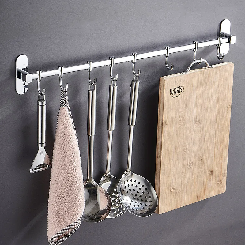

Hole-Punched Bathroom Stainless Steel Hook Kitchen Shelves Wall Hanging Kitchenware Supplies Storage Rack Toilet Row Hook