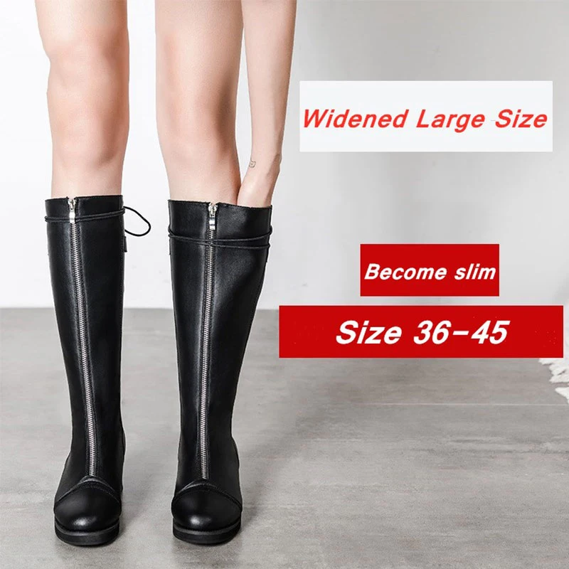 

Women's Slim boots Leather boots knee knight Boots Widened and Enlarged Plus Size Elastic Large Size 36-45 Boots For Women