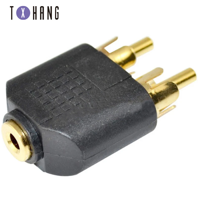 

New 1PC Gold for Speaker Power Amplifier Plated 3.5mm Audio Stereo Jack Female To 2 RCA Male Audio Jack Connector Adapter Con