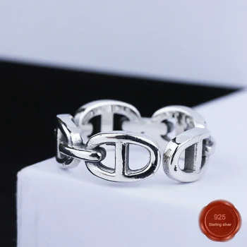 

925 sterling silver ring new personality fashion couple student pair ring opening pig nose shape letter simple style