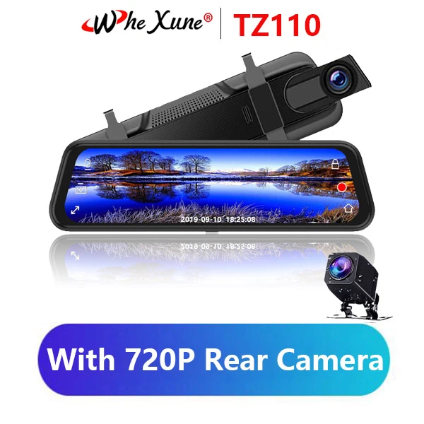 With 720P WHEXUNE, 10〞IPS экран, Автомобильный видеорегистратор, зеркальная камера, видеорегистратор, двойной объектив, автомобильная камера FHD 1080 P, привод, рекордер, поток, зеркало заднего вида - Название цвета: With 720P