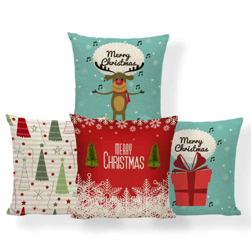 

Warm Fairytale Pillow Red Bird Text Leaves Cartoon Cushion Cover Home Large Polyester Linen Decoration Christmas Cushion Cover