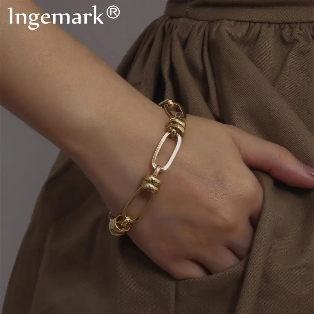 

Hot Sale Punk Lock Gold Chain Bracelet Bangle Women Men Armband Charm Rock Twisted Metal Chunky Link Bracelets Couple Jewelry