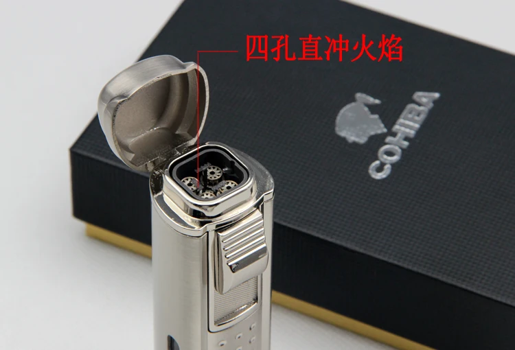 Ветрозащитная Зажигалка COHIBA в деловом стиле из нержавеющей стали 4 фонарь
