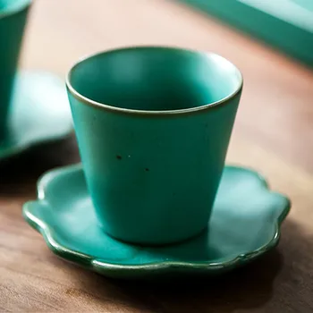 

Ceramic Tea cup with Saucer Hand Painted Porcelain Green Small Tea Bowls Drinkware Puer Japanese TeaCups