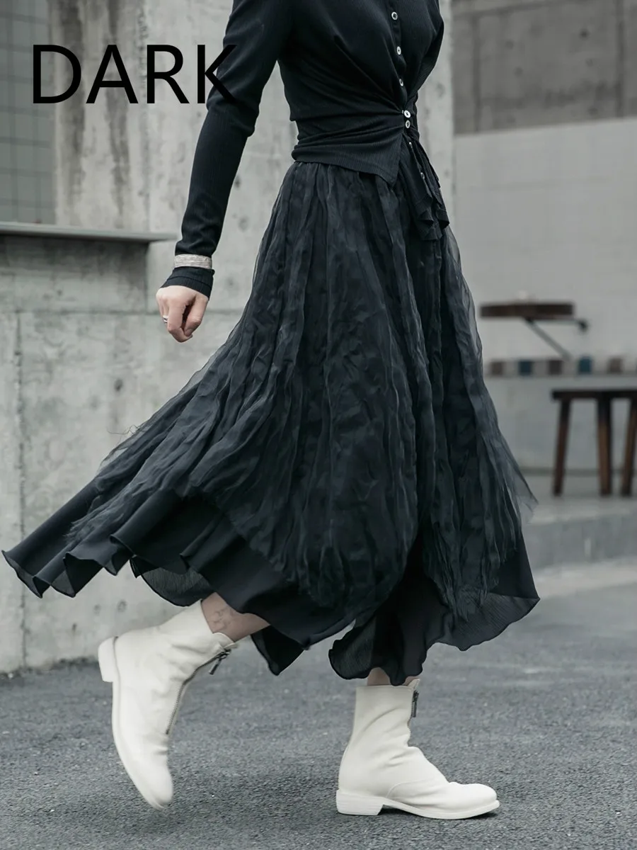 

Spring 2020 Dark Wind European Root Yarn Pinched Pettiskirt Skirt Black Skirt