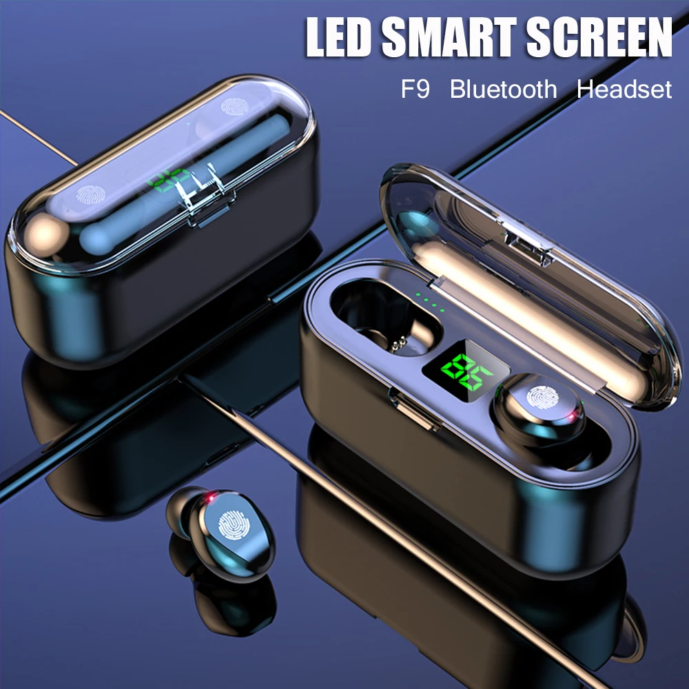 New F9 Wireless Headphones Bluetooth 5 0 Earphone TWS HIFI Mini Sports Running stereo Headset Support iOS Android Phones HD Call
