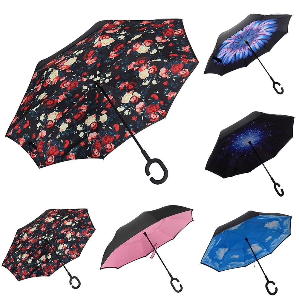 bonito de capa mujer, paraguas invertido con mango en forma de C a prueba de viento y rayos UV de verano, paraguas para sol y lluvia|Paraguas| - AliExpress