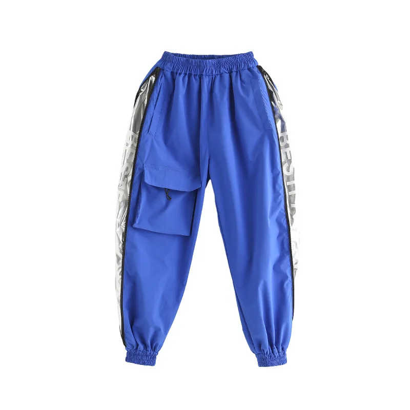 blue pants Детская Одежда для танцев в стиле хип-хоп для мальчиков и девочек; костюмы для джазовых танцев с длинными рукавами; детская одежда для уличных танцев; одежда для сцены - Цвет: blue pants