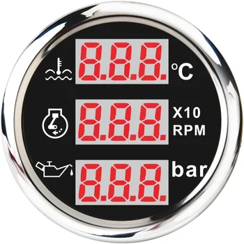 

52mm Universal Waterproof 3 in 1 Multi-Function Digital Gauge Water Temp Tachometer Oil Pressure Gauges With Alarm Meter