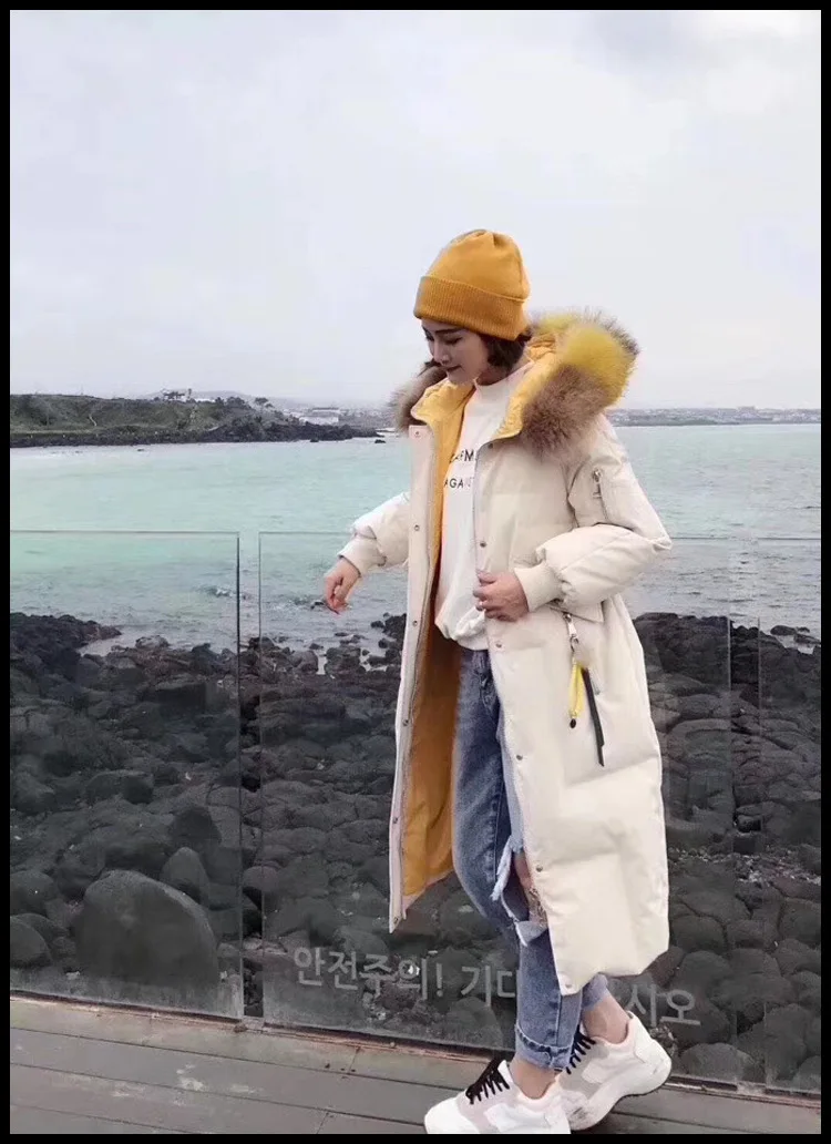 Off Season down Jacket Women's Mid-length Korean-style Loose-Fit Slimming Coat WOMEN'S Dress Large Fur Collar White Duck do