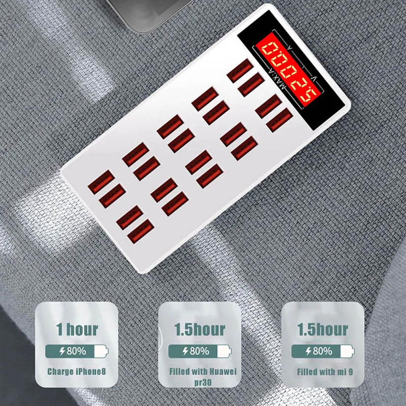 

20-Ports 100W USB Hub Phone Charger with LED Display Charging Dock Station Adapter VH99
