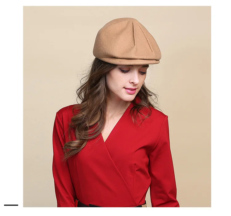 FS Wool Women Beret Autumn Winter Warm Woolen Beret Cap Stylish Artist Painter Newsboy Caps Black Wine Red Casual Hats