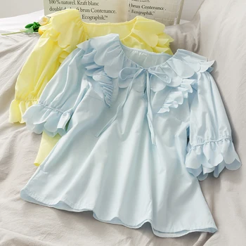 

solid ruffles women blouse 2020 summer new bandage loose elegant lady pulls outwear coat tops top quality