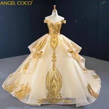 Robe De Soiree, роскошное бальное платье с открытыми плечами, свадебное платье, Аманда новиас, Абито-да-споса, блестящее Золотое свадебное платье цвета шампанского