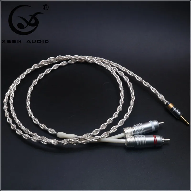 2 RCA to 3 5mm stereo plug Hi end HIFI OFC pure copper Teflon Headphone Earphone Extension Audio Wire Cord Aux Cable Cables
