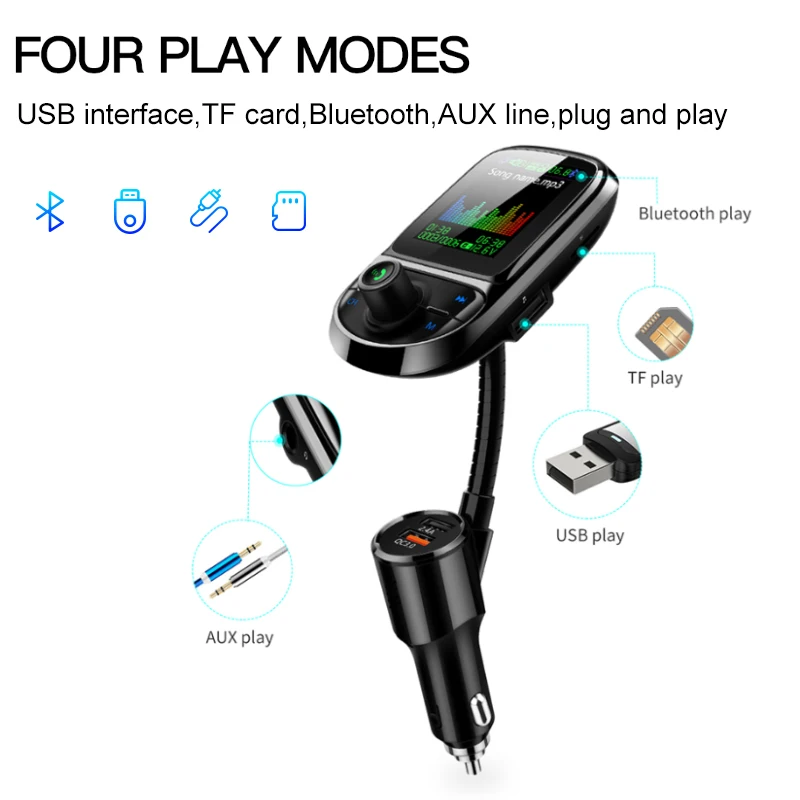 Автомобильный fm-передатчик, Bluetooth 5,0, беспроводной модулятор, Mp3 плеер, QC 3,0, двойное USB зарядное устройство, голосовая передача, автомобильный mp3-плеер