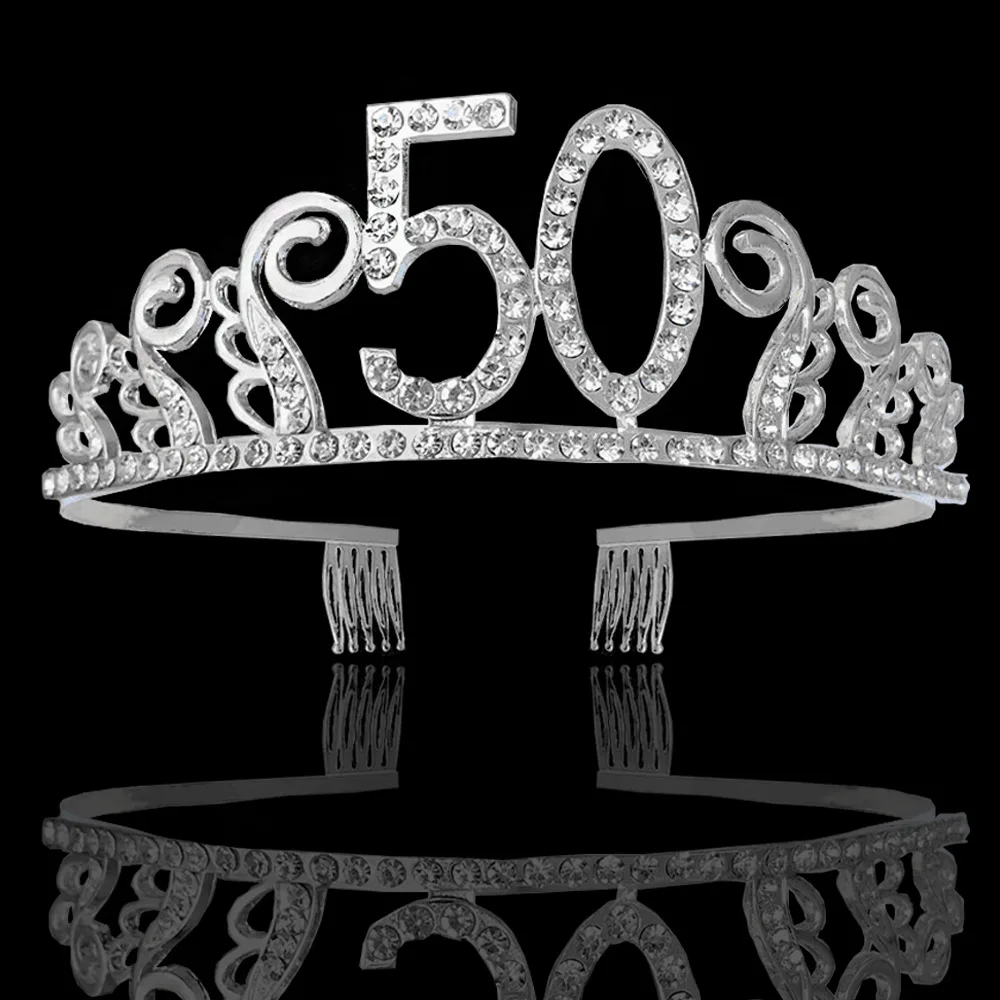 18-Year-Old 20 21 30 40 50 with Numbers Birthday Crown Headdress Cake Decorative Crown Comb Crown