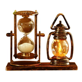 

Creative Retro Hourglass Timer Craft Sand Timer Sand Clock With Flashing Night Lamp For Table Home Office Decor Gifts - Silver