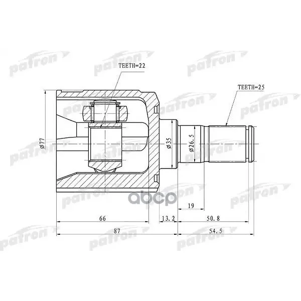 Шрус Внутренний 22x35x25 Hyundai Getz 02-11, Accent/Verna 99- PATRON арт. PCV1010