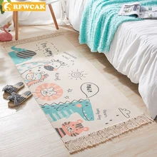 Мультяшный тканый хлопковый льняной коврик прикроватный коврик Детский ковер гостиная ковры для спальни Tapete Para Sala украшение дома