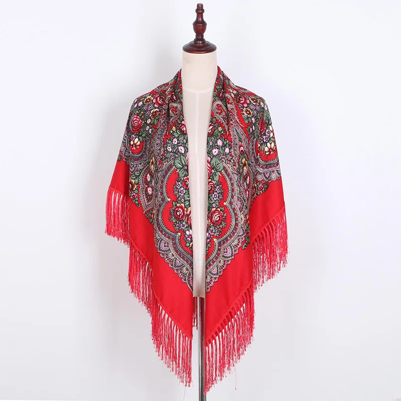  140*140cm Luxury Printing Oversize Square Blankets Russian Women Wedding Scarf Retro Style Cotton H