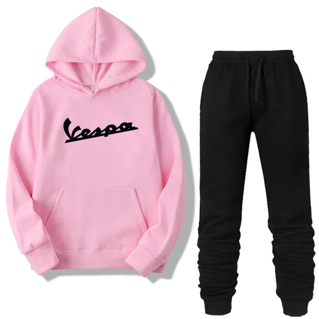 Pink-B Комплект из двух предметов; модная Толстовка Vespa для мужчин и женщин; спортивный костюм с капюшоном; Осенняя брендовая одежда; комплекты из толстовки и штанов - Цвет: Pink-B