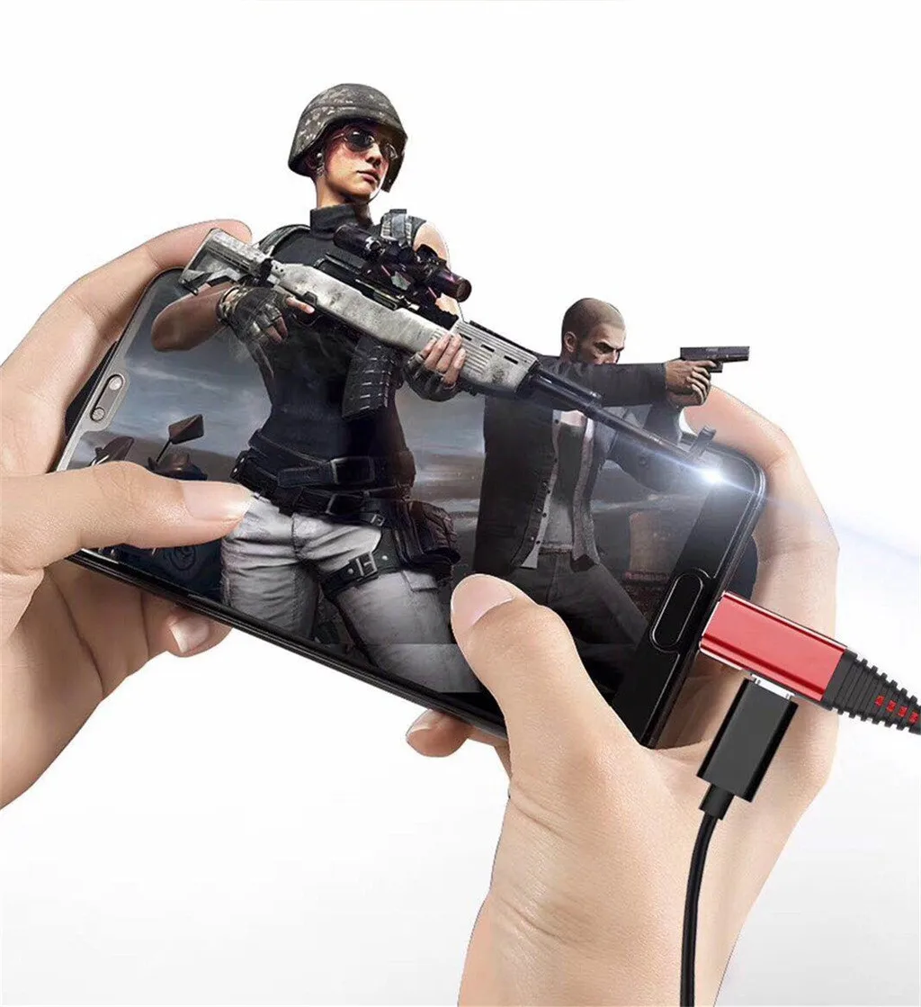 1 м Плетеный USB C зарядный Тип C адаптер для наушников 2 в 1 Смарт настенный переключатель для мобильного телефона Быстрая зарядка кабель type-C