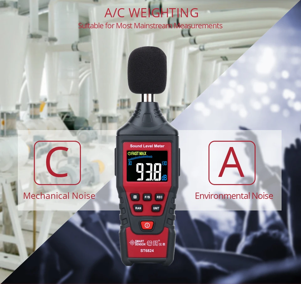 Цифровой измеритель уровня звука, аудио детектор, измеритель уровня шума, автоматический ручной диапазон 30~ 130 дБ, монитор, измерительный инструмент, регулятор скорости "быстро-медленно"