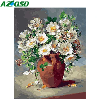 

AZQSD Unframe DIY Oil Painting By Numbers Flowers Home Decoration Coloring By Numbers Acrylic Paint Vase Handpainted Gift