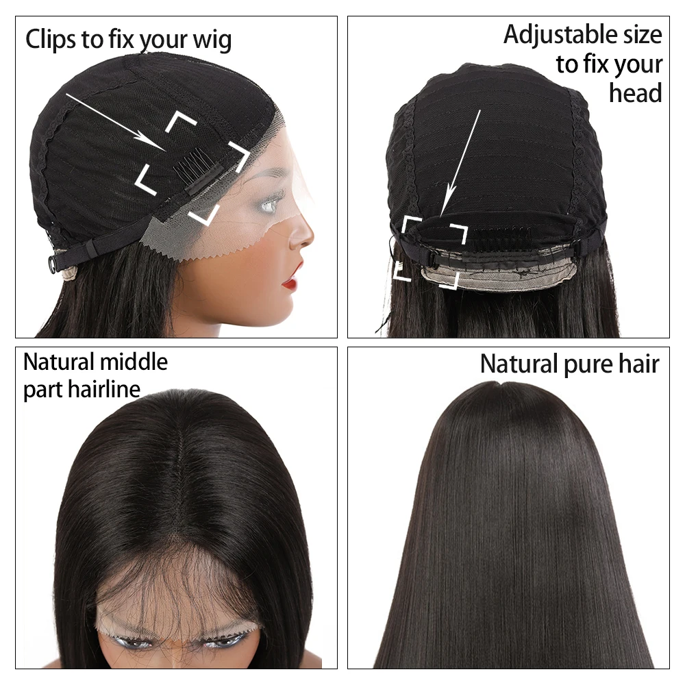 Synthetic Lace Wig Long Straight Wig With Baby Hair SOKU Heat Resistant Fiber Hair Natural Middle Part Wig For Black Women