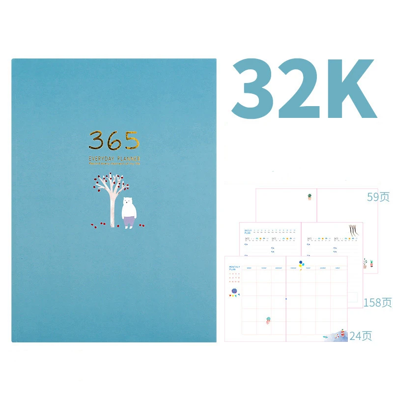 blue Милый ежедневник на 365 дней, год, месяц, ежедневник, записная книжка, кавайные канцелярские принадлежности, записная книжка, записная книжка, школьные офисные принадлежности, подарки - Цвет: blue
