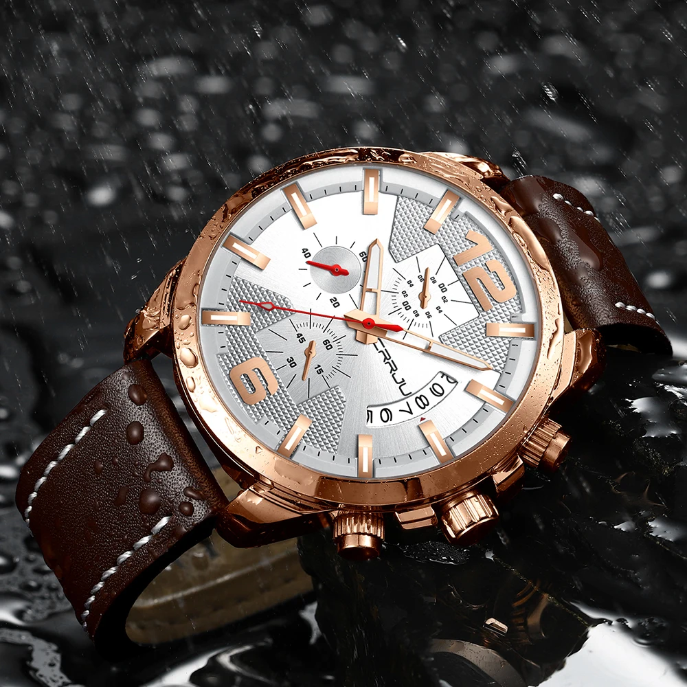 CRRJU бренд октября Новые Уникальные плоские с тремя циферблатами мужские часы, высококачественные деловые часы, Кварцевые водонепроницаемые мужские часы
