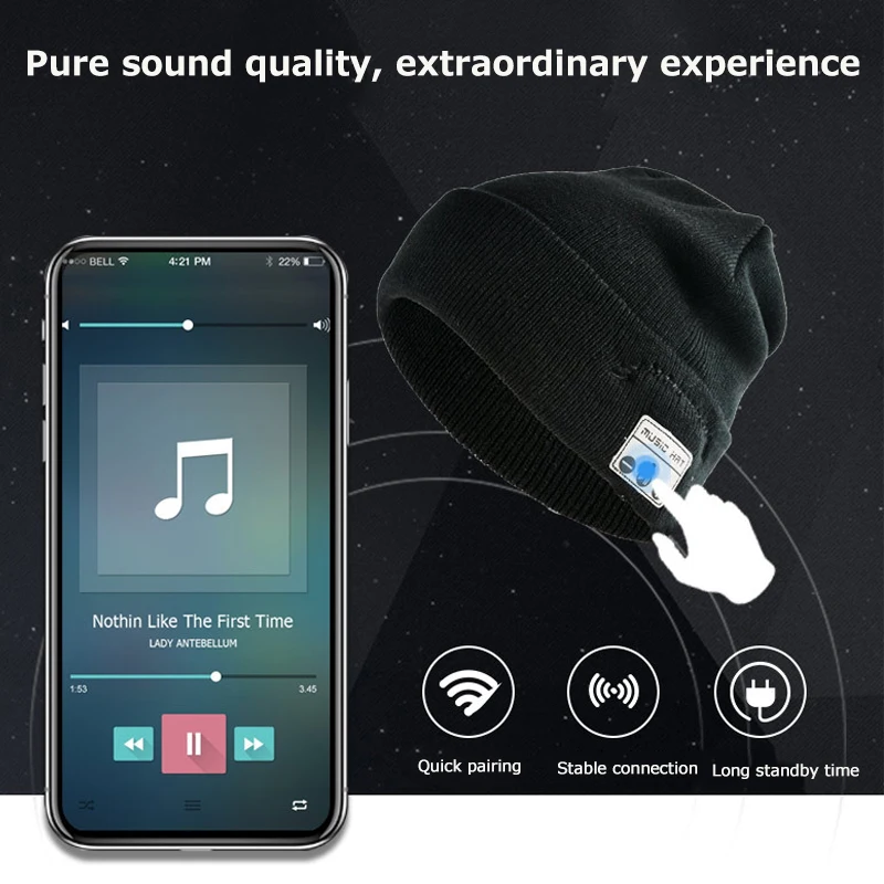 Bluetooth 5,0 Беспроводная стерео Музыкальная гарнитура многофункциональная уличная теплая зимняя Bluetooth шапка для мобильного телефона компьютера